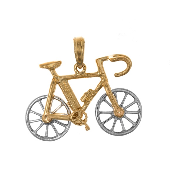 10k Two-tone Yellow & White Gold 3D Ten Speed Bike Bicycle Movable Tires Charm - Picture 9 of 10